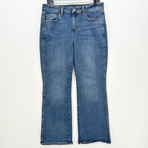 Chicos Jeans 1.5 Petite US 10 Define Me Flare Blue Denim Distress Western Cowboy - Picture 1 of 13